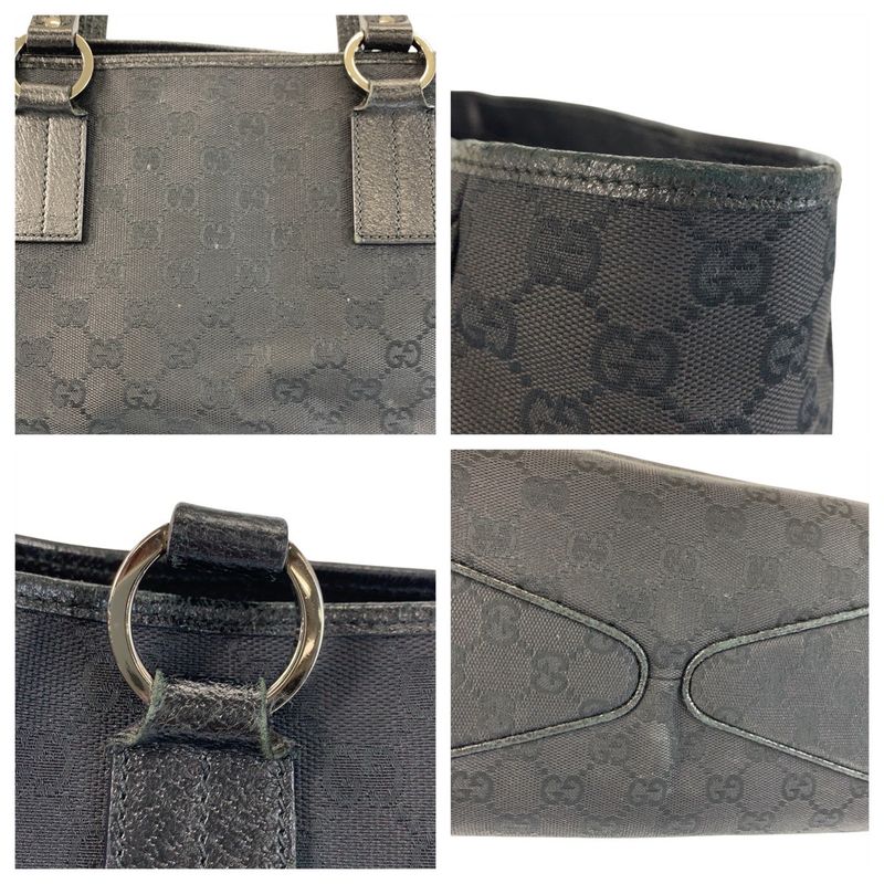 Gucci Black GG Canvas Leather Tote Shoulder Bag