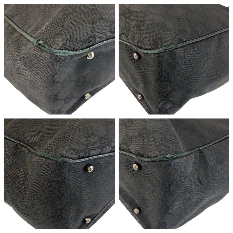 Gucci Black GG Canvas Leather Tote Shoulder Bag