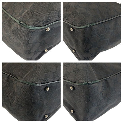 Gucci Black GG Canvas Leather Tote Shoulder Bag