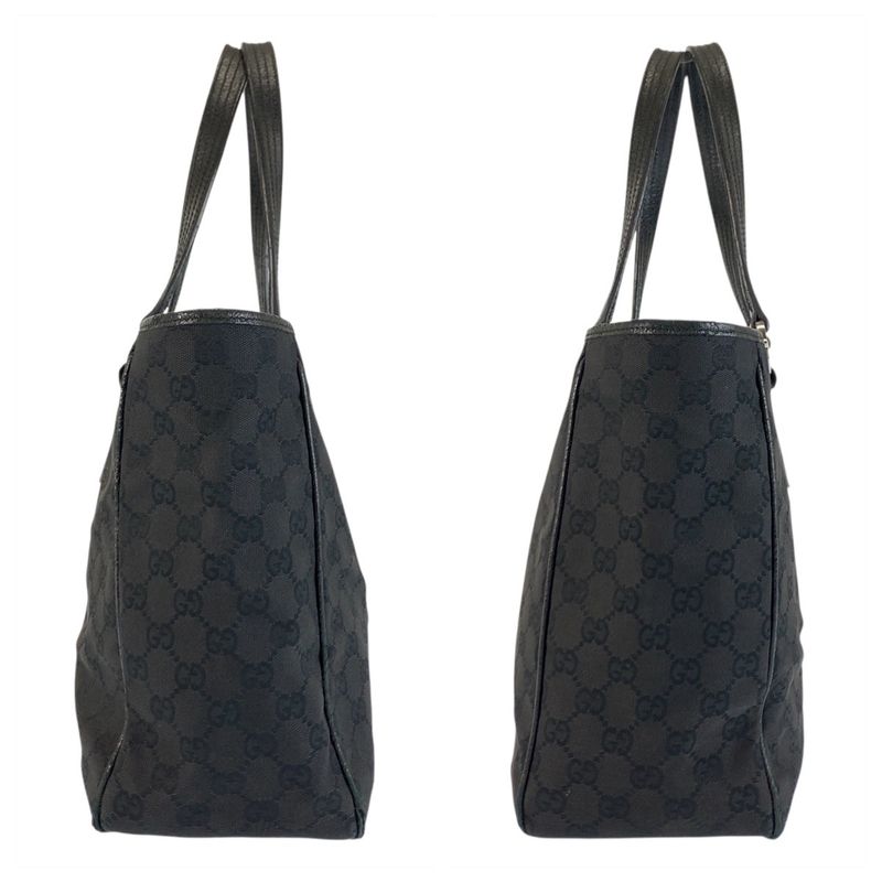 Gucci Black GG Canvas Leather Tote Shoulder Bag