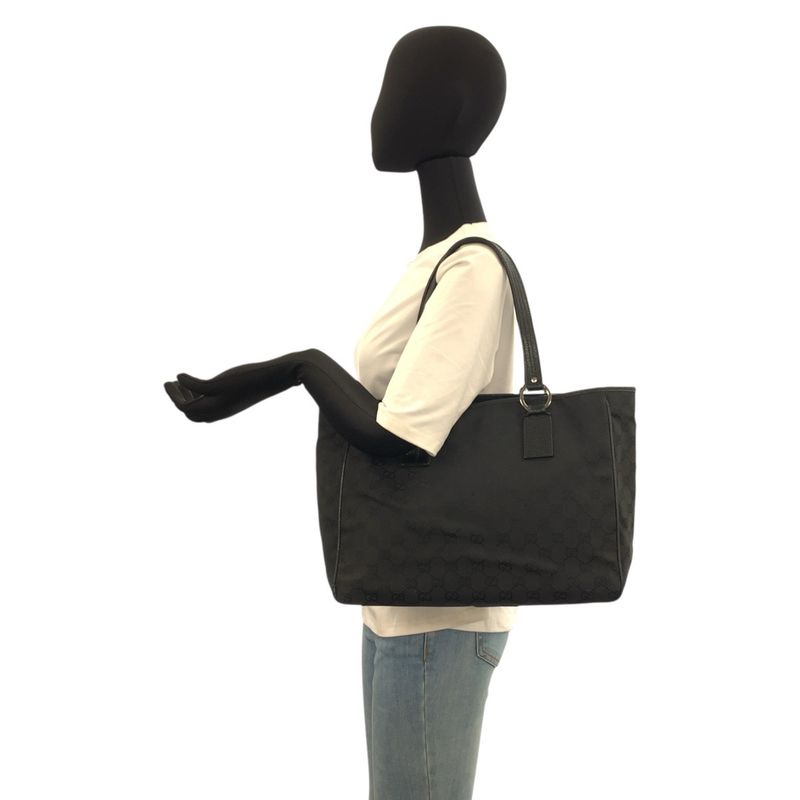 Gucci Black GG Canvas Leather Tote Shoulder Bag