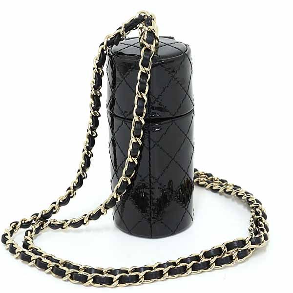 Chanel Quilted Chain Shoulder Lip Case Patent Leather Mirror Black S