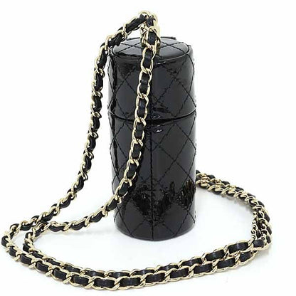 Chanel Quilted Chain Shoulder Lip Case Patent Leather Mirror Black S