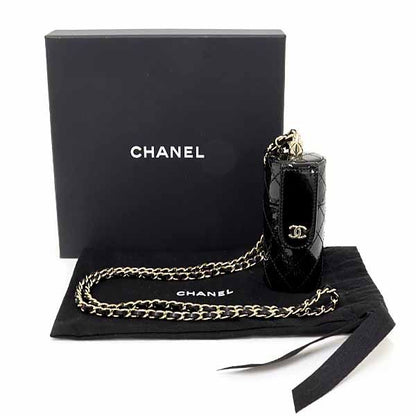 Chanel Quilted Chain Shoulder Lip Case Patent Leather Mirror Black S