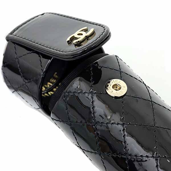 Chanel Quilted Chain Shoulder Lip Case Patent Leather Mirror Black S