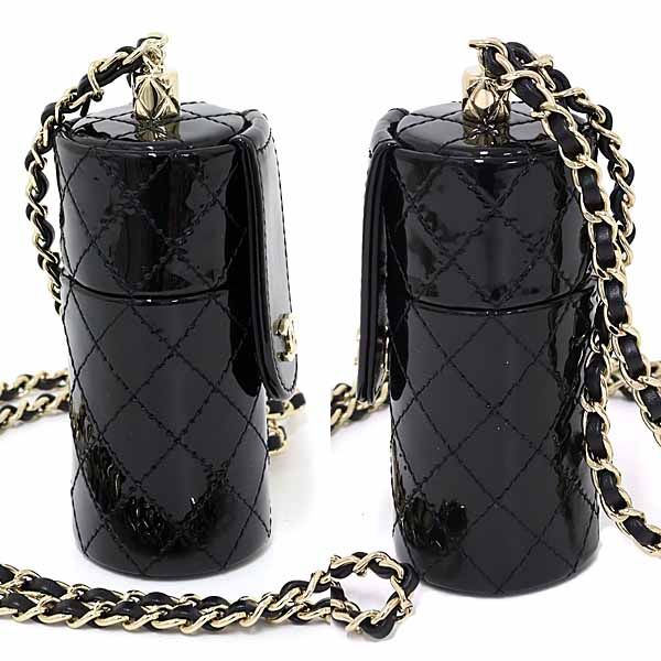 Chanel Quilted Chain Shoulder Lip Case Patent Leather Mirror Black S