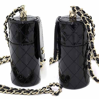 Chanel Quilted Chain Shoulder Lip Case Patent Leather Mirror Black S