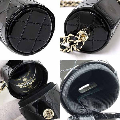 Chanel Quilted Chain Shoulder Lip Case Patent Leather Mirror Black S