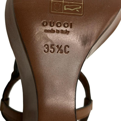 Gucci Sandals 35 1 2C Brown Interlocking Wedge Sole Leather