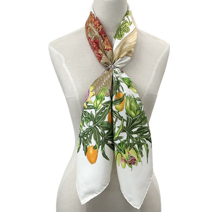 Hermes Scarf Carre 90 Passiflores Passion Flower Silk White