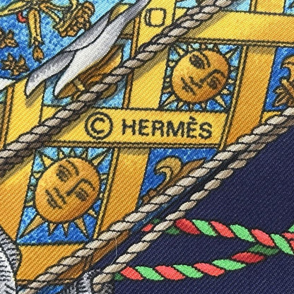 Hermes Scarf Carre 90 les Tambours Tambour Drum Silk Navy Multicolo