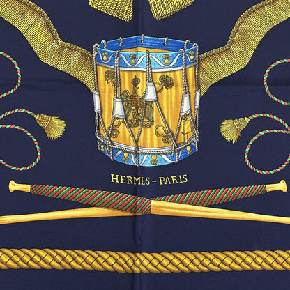 Hermes Scarf Carre 90 les Tambours Tambour Drum Silk Navy Multicolo