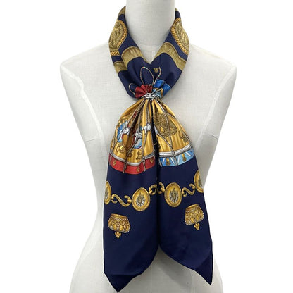Hermes Scarf Carre 90 les Tambours Tambour Drum Silk Navy Multicolo