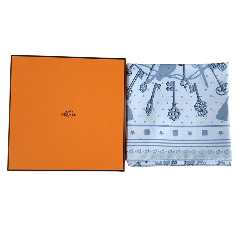 Hermes Scarf Carre 55 les Cles Key Silk Blue Light Elegant