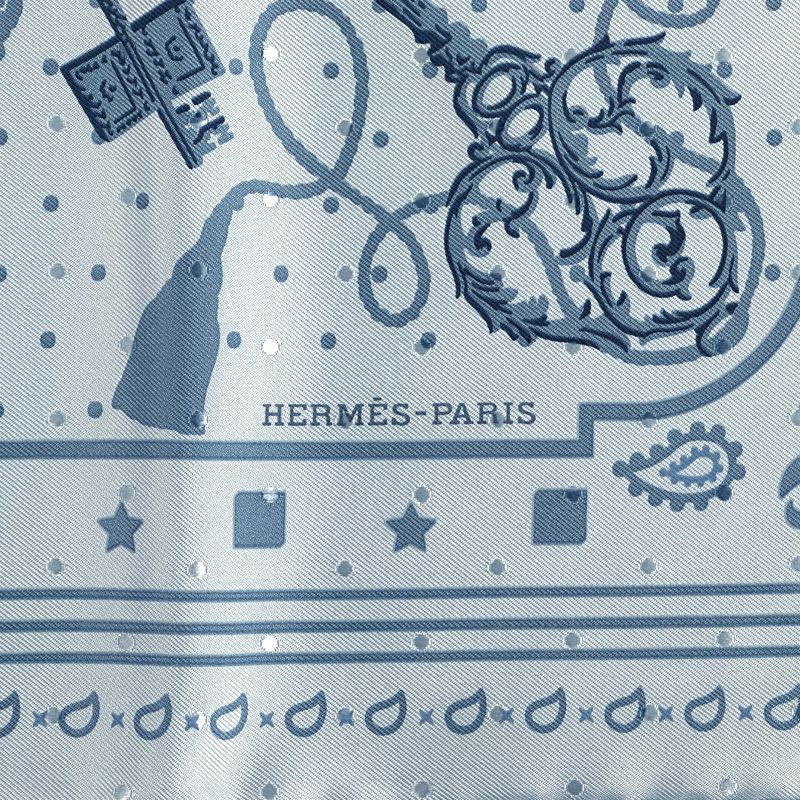 Hermes Scarf Carre 55 les Cles Key Silk Blue Light Elegant