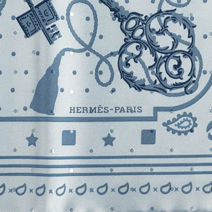 Hermes Scarf Carre 55 les Cles Key Silk Blue Light Elegant