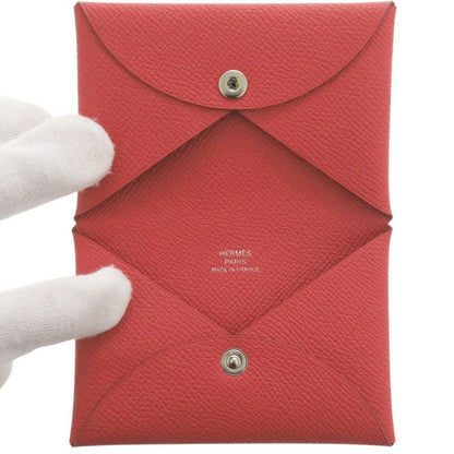 Hermes Calvi Duo Veau Epsom Rouge Tomato Silver