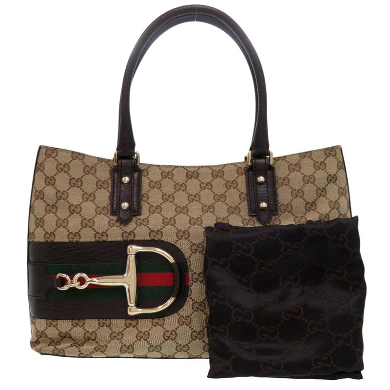 Gucci Horsebit Tote Sherry Line Gold GG Canvas Leather