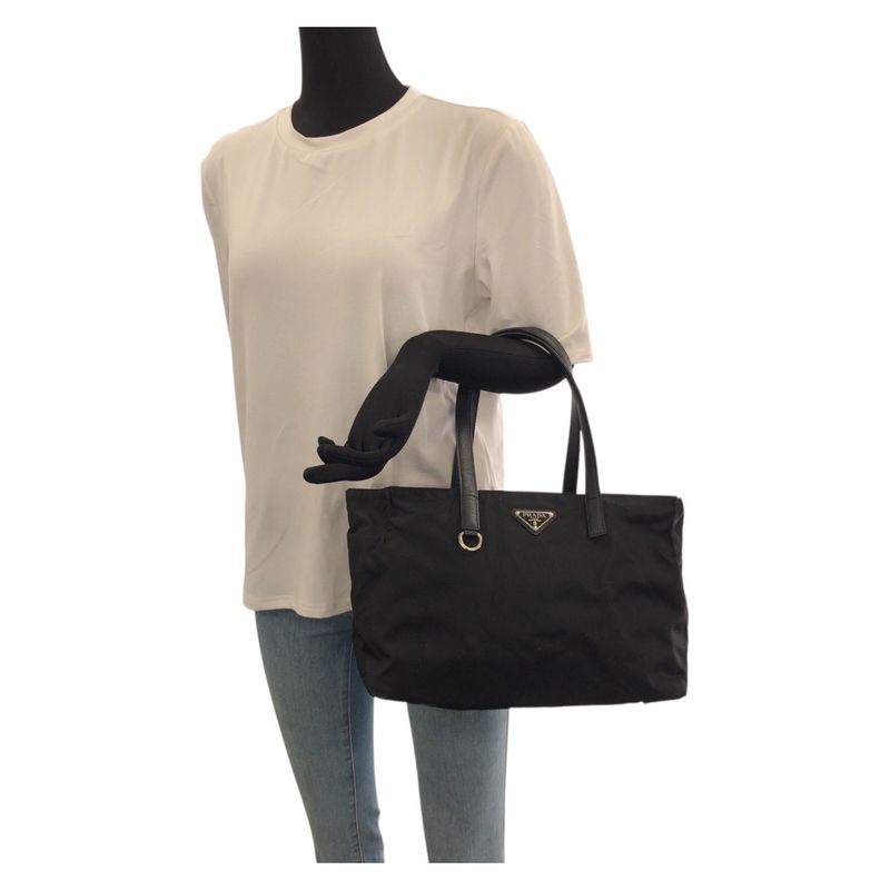 Prada Tessuto Saffiano Black Silver Nylon Tote
