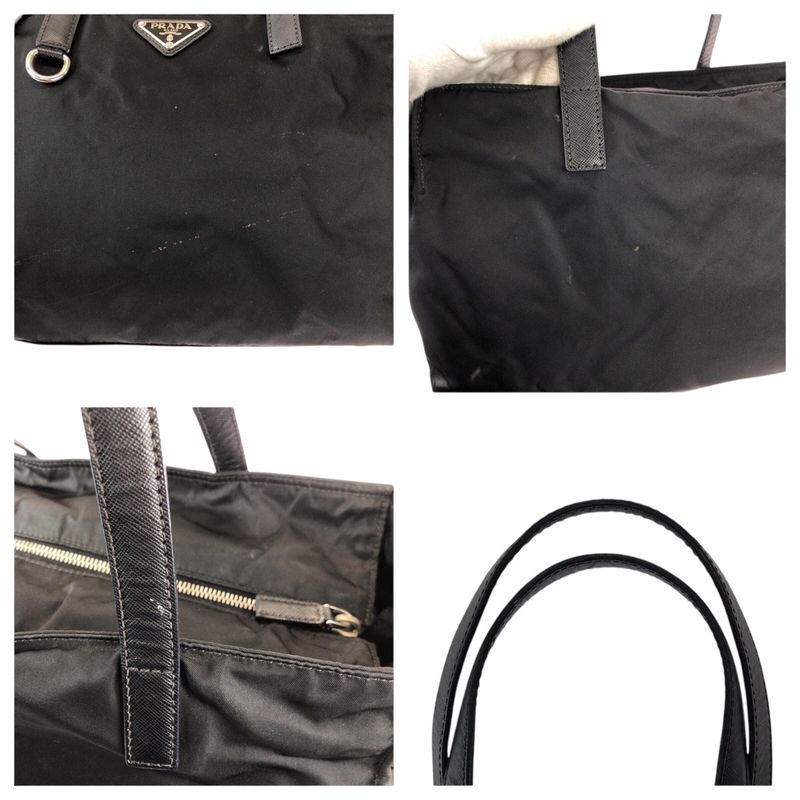 Prada Tessuto Saffiano Black Silver Nylon Tote