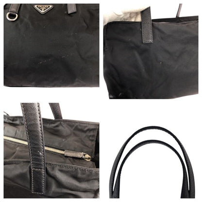Prada Tessuto Saffiano Black Silver Nylon Tote