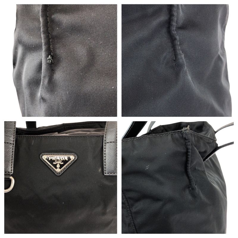 Prada Tessuto Saffiano Black Silver Nylon Tote
