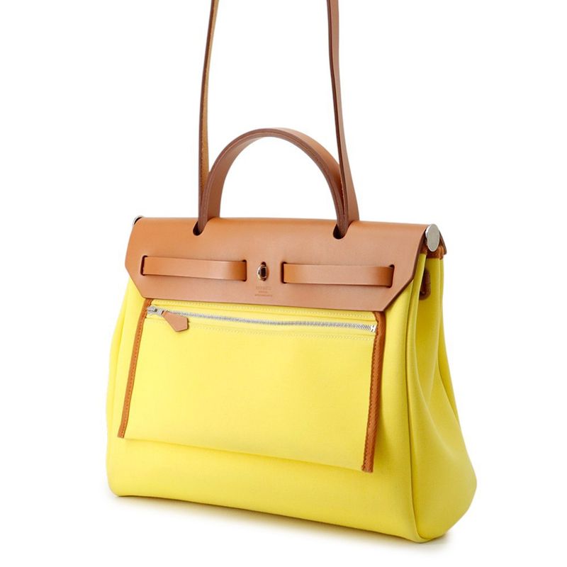 Hermes Herbag Zip PM Letourne Citron Natural Silver Toile