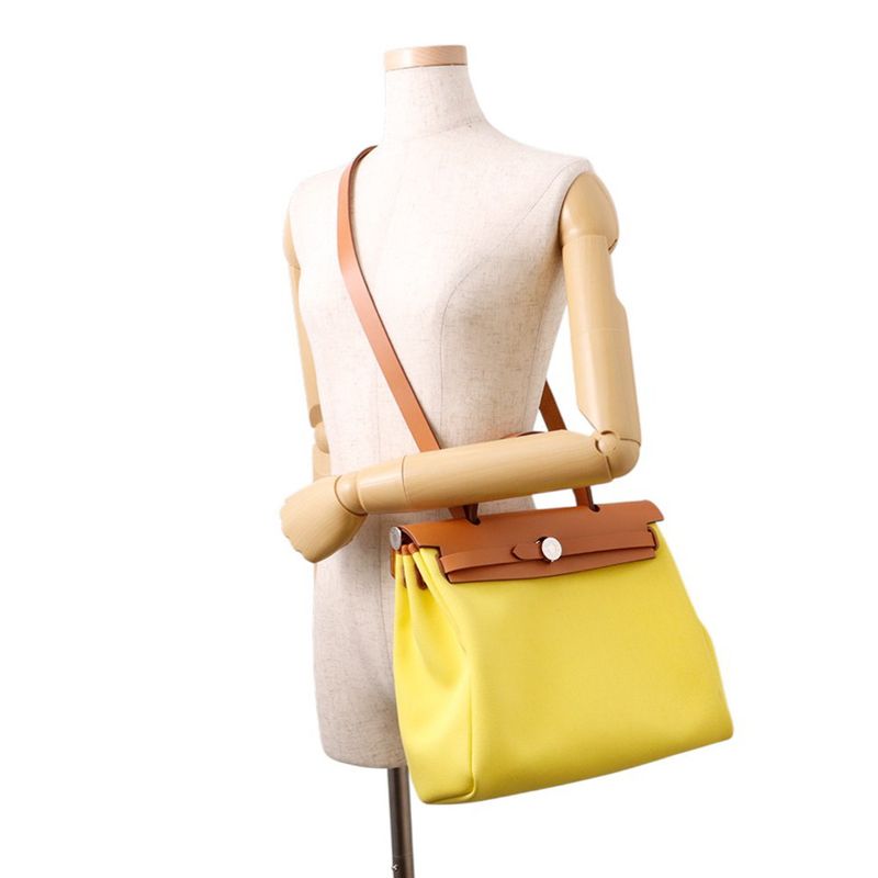 Hermes Herbag Zip PM Letourne Citron Natural Silver Toile