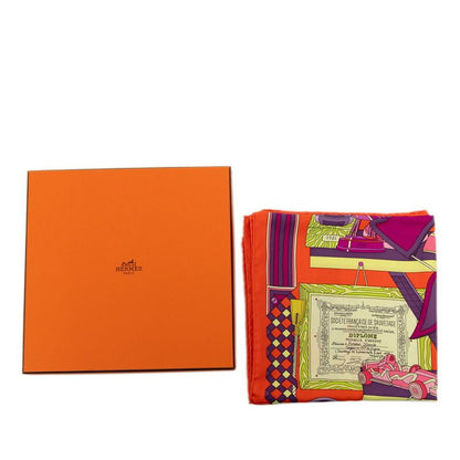 Hermes Carre 90 les Trophees Orange Multicolor Silk