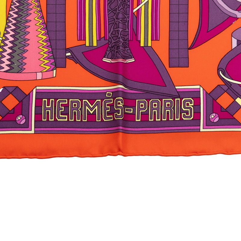 Hermes Carre 90 les Trophees Orange Multicolor Silk