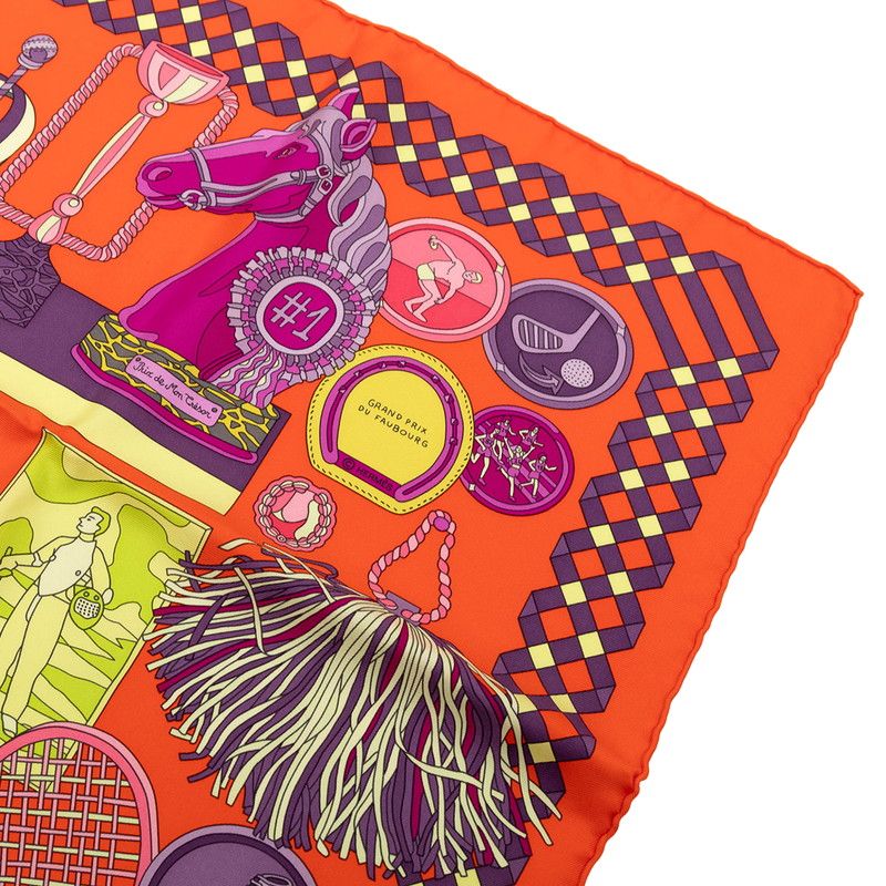 Hermes Carre 90 les Trophees Orange Multicolor Silk