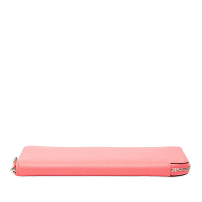 Hermes Azap Long Silk in Zip Around Wallet Rose Azalea Pink Orange Veau