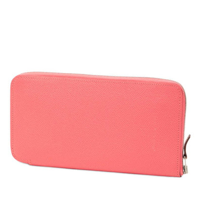 Hermes Azap Long Silk in Zip Around Wallet Rose Azalea Pink Orange Veau