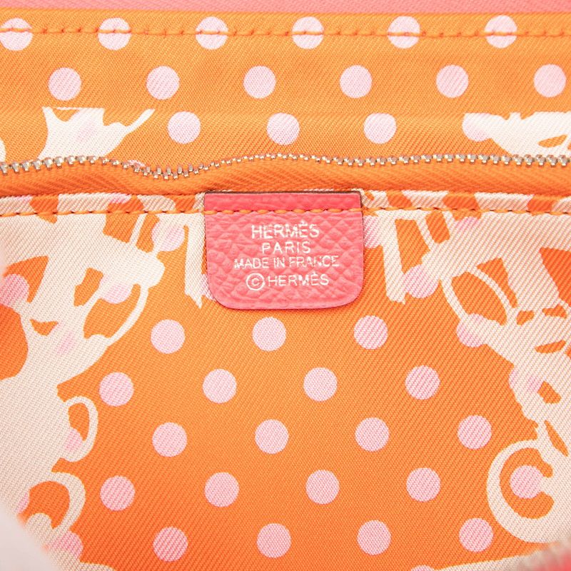 Hermes Azap Long Silk in Zip Around Wallet Rose Azalea Pink Orange Veau