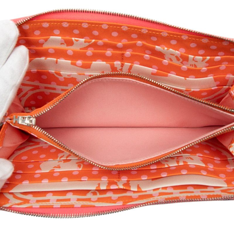 Hermes Azap Long Silk in Zip Around Wallet Rose Azalea Pink Orange Veau