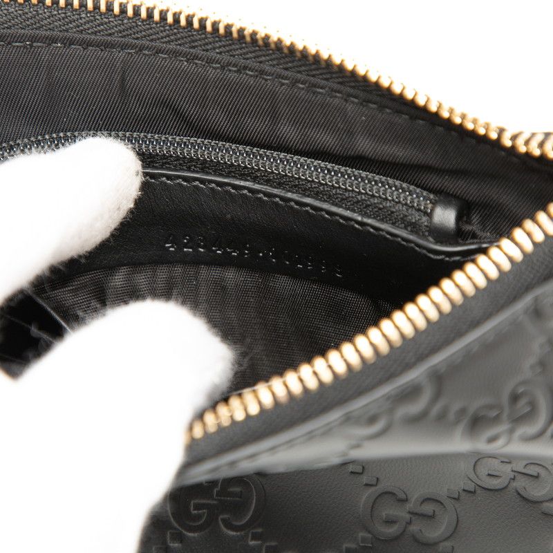Guccissima Chain Shoulder Bag Wrist Wallet Black Leather