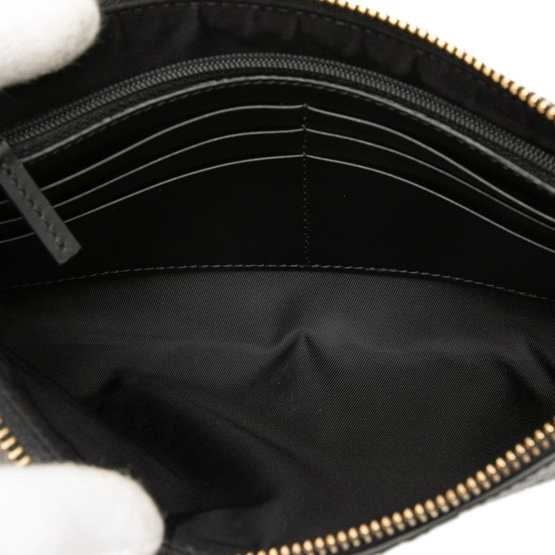 Guccissima Chain Shoulder Bag Wrist Wallet Black Leather