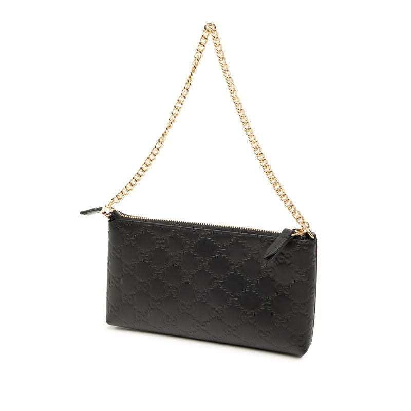 Guccissima Chain Shoulder Bag Wrist Wallet Black Leather