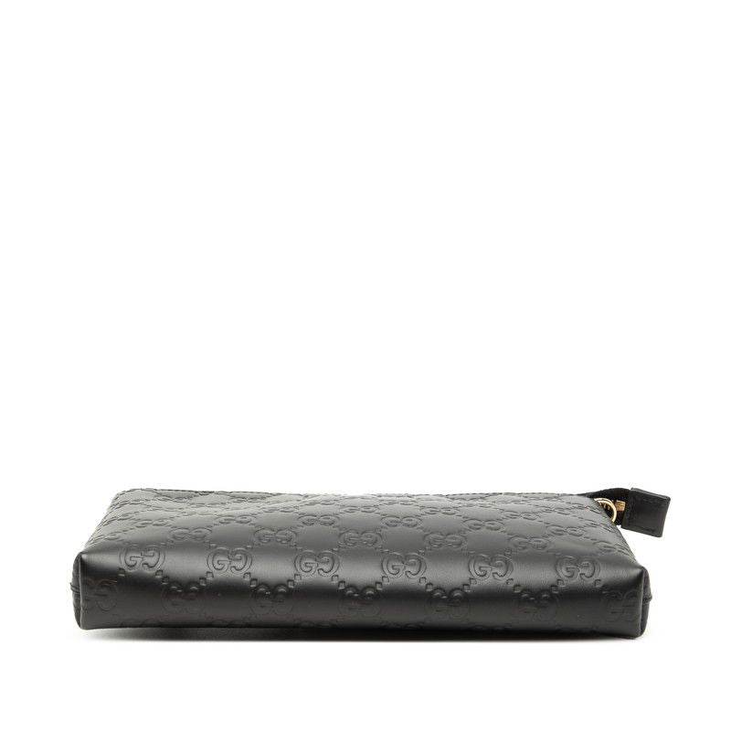 Guccissima Chain Shoulder Bag Wrist Wallet Black Leather