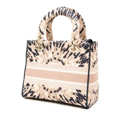 Dior Lady Dior Tie Dye Embroidery 2-Way Shoulder Bag Pink Navy
