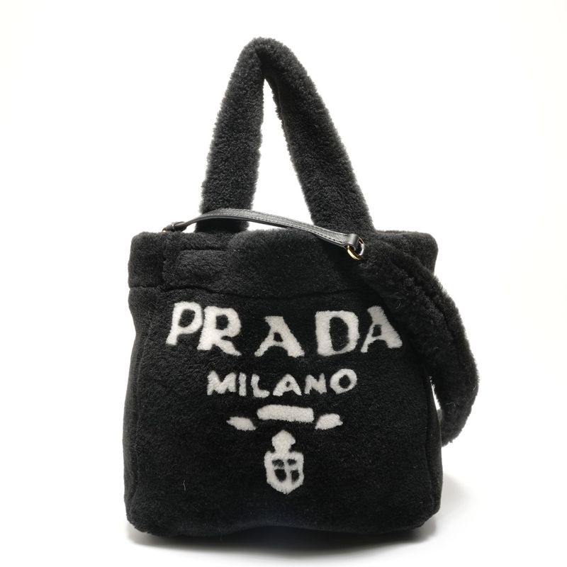 Prada Handbag Shearling Logo 2-Way