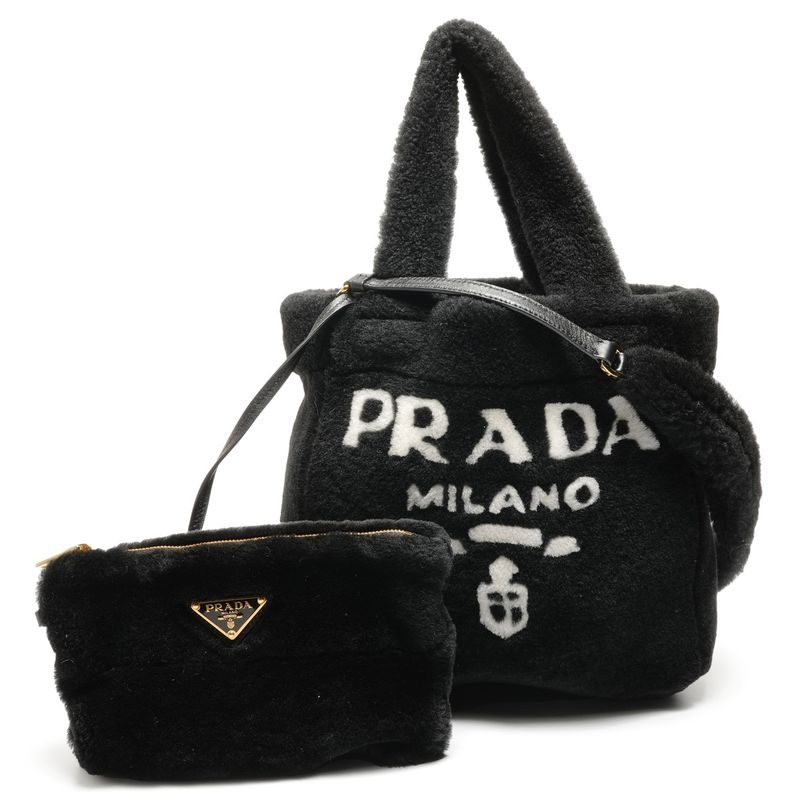 Prada Handbag Shearling Logo 2-Way