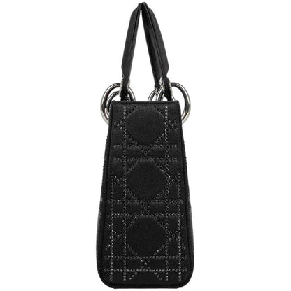 Dior Cannage Mini 2-Way Shoulder Bag Satin Black