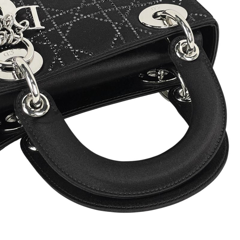 Dior Cannage Mini 2-Way Shoulder Bag Satin Black