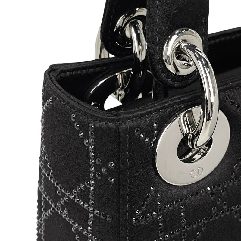 Dior Cannage Mini 2-Way Shoulder Bag Satin Black