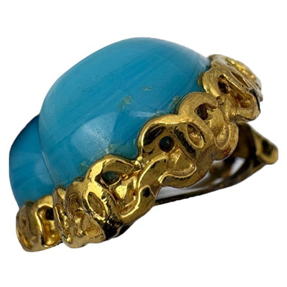 Chanel Heart Motif Color Stone Earrings Gripoix Earrings Gold Plated Blue