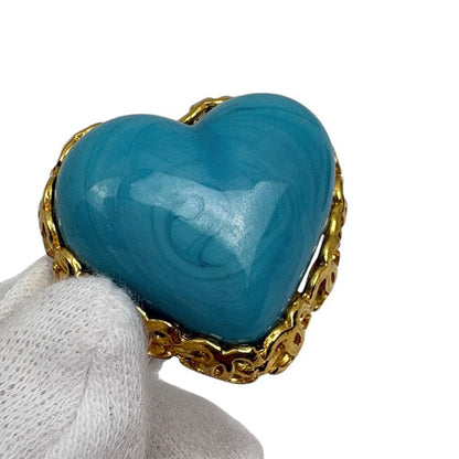 Chanel Heart Motif Color Stone Earrings Gripoix Earrings Gold Plated Blue