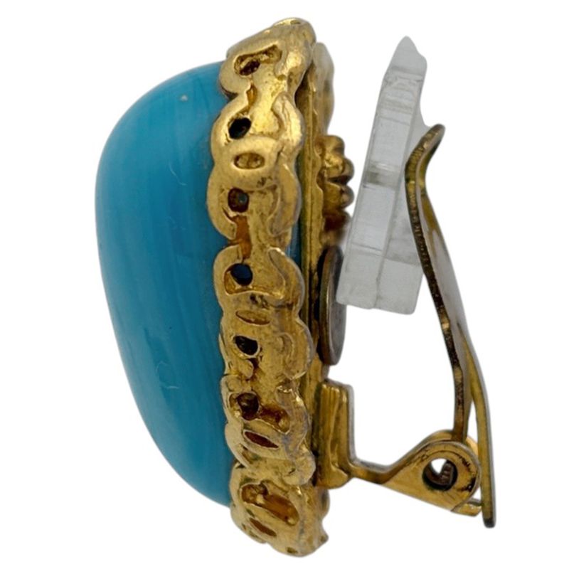 Chanel Heart Motif Color Stone Earrings Gripoix Earrings Gold Plated Blue