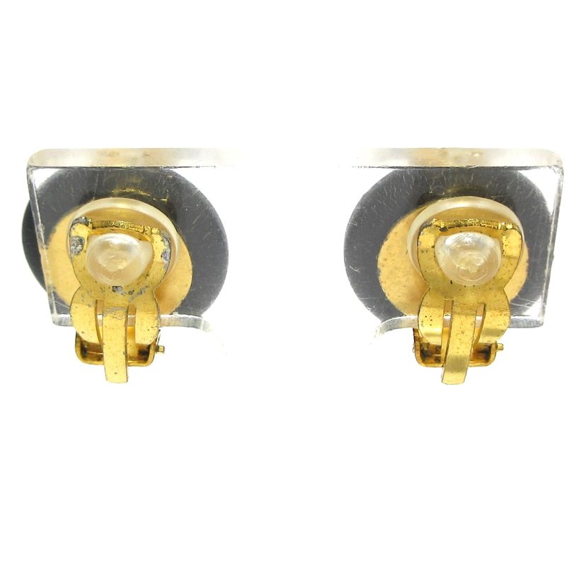 Chanel Earrings Black White Gold CC Logo