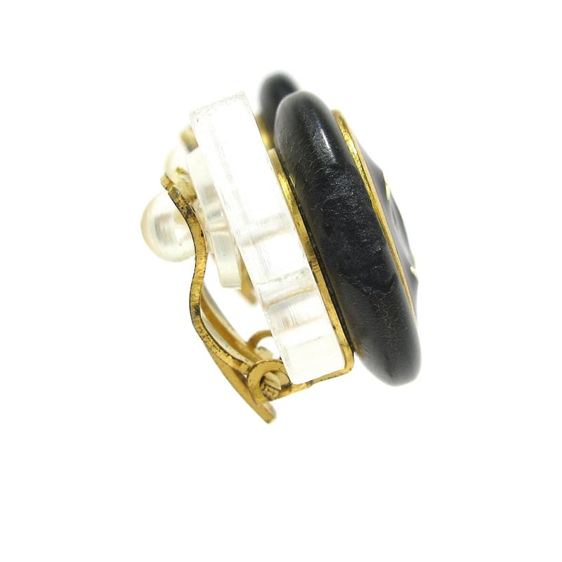 Chanel Earrings Black White Gold CC Logo